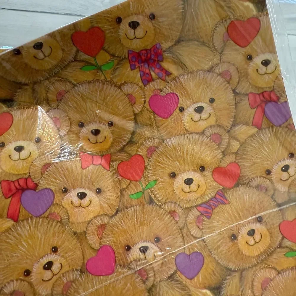 American greetings vintage bear with hearts wrapping paper sheets,‎ two packs